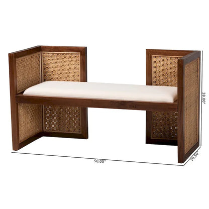 Banc d'appoint Lovina Bohemian en rotin miel clair et bois d'acacia