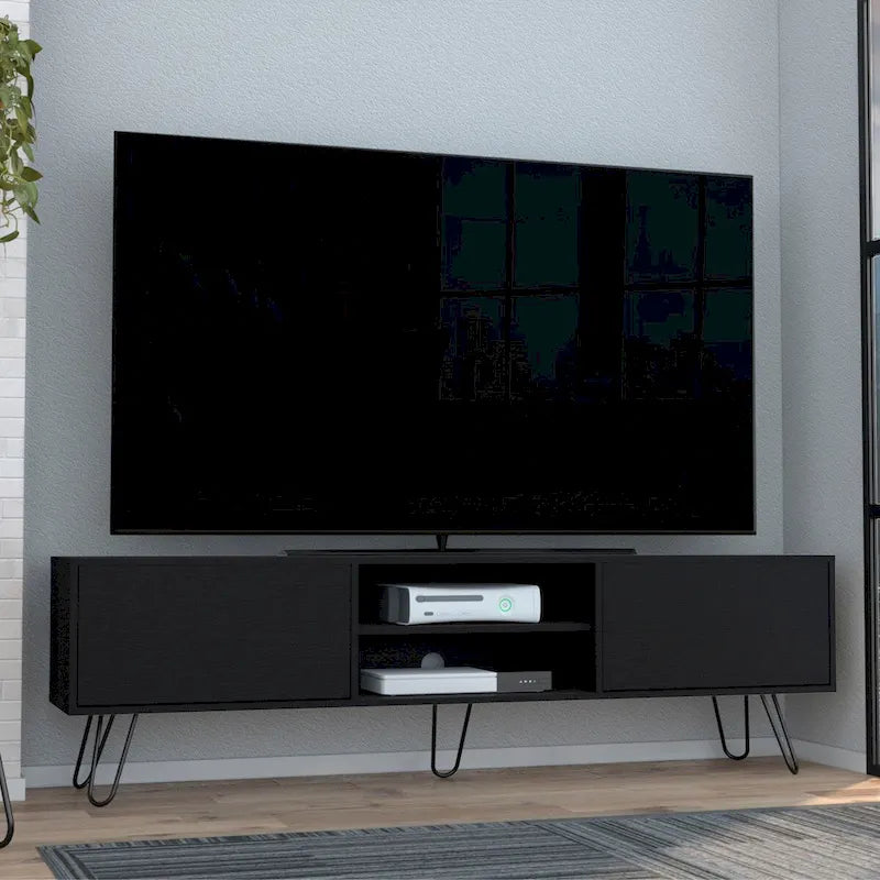 Meuble TV Vassel à 2 armoires, pieds en épingle à cheveux