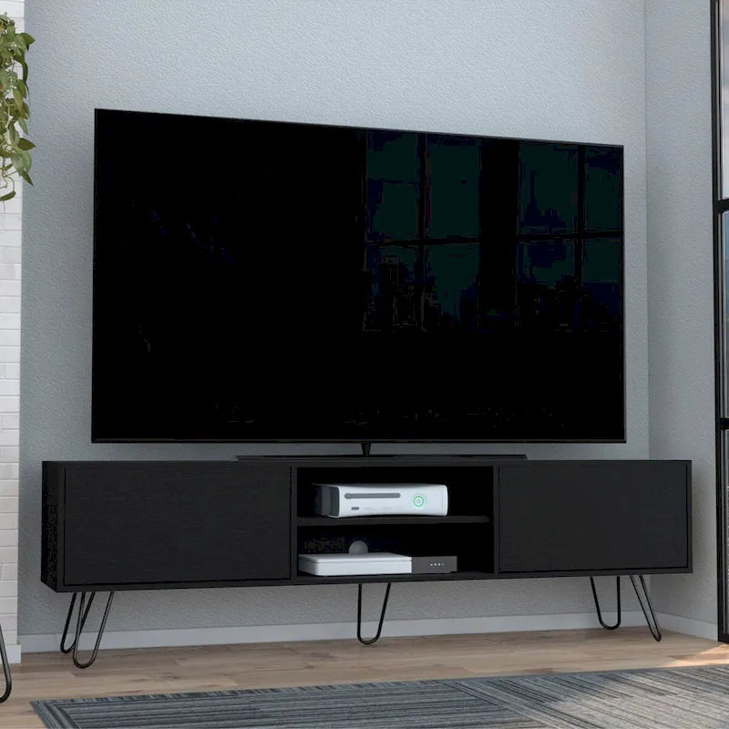 Meuble TV Vassel à 2 armoires, pieds en épingle à cheveux