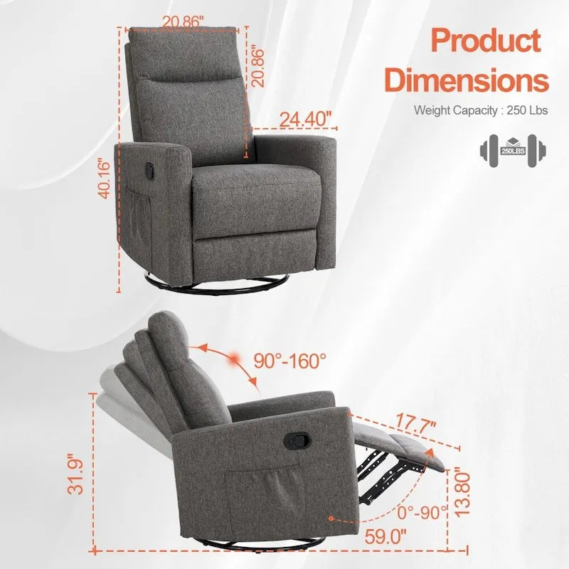 Fauteuil inclinable manuel, canapé simple en tissu Winback