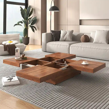 Table basse carrée en placage de marbre avec plateau coulissant et rangement intégré, par Harper&amp;Bright Designs