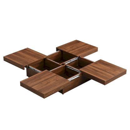 Table basse carrée en placage de marbre avec plateau coulissant et rangement intégré, par Harper&amp;Bright Designs
