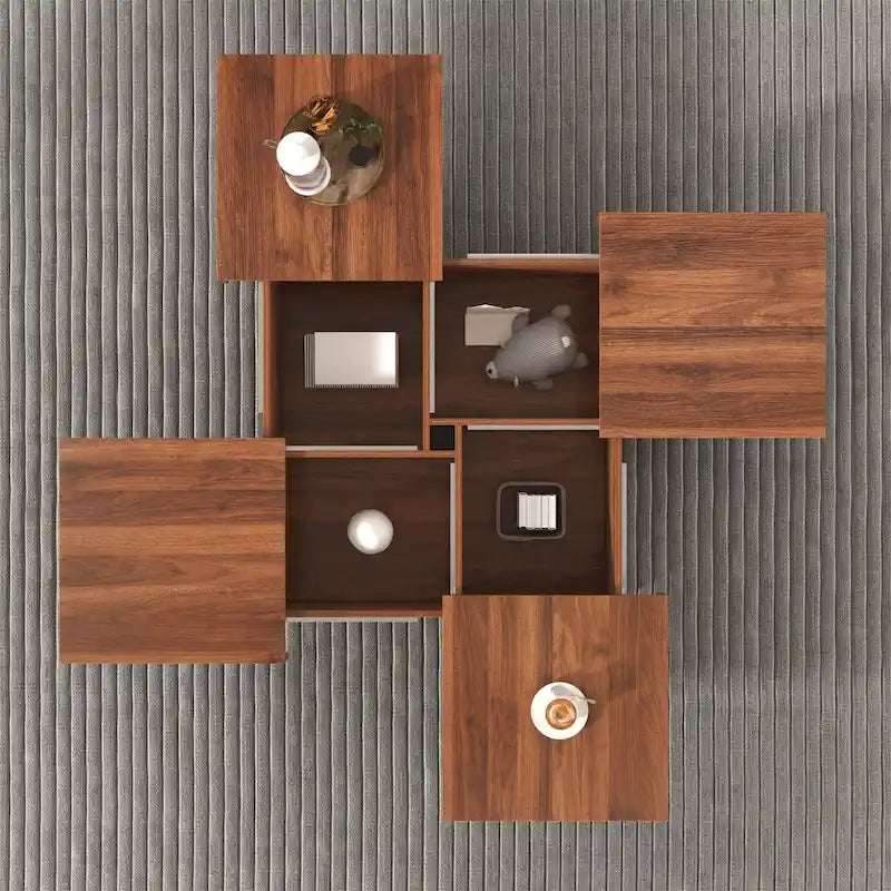 Table basse carrée en placage de marbre avec plateau coulissant et rangement intégré, par Harper&amp;Bright Designs