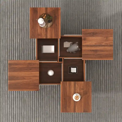 Table basse carrée en placage de marbre avec plateau coulissant et rangement intégré, par Harper&amp;Bright Designs