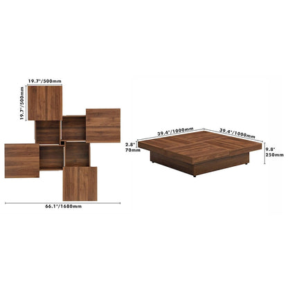 Table basse carrée en placage de marbre avec plateau coulissant et rangement intégré, par Harper&amp;Bright Designs