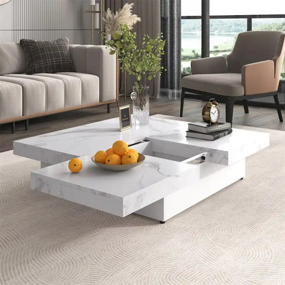 Table basse carrée en placage de marbre avec plateau coulissant et rangement intégré, par Harper&amp;Bright Designs