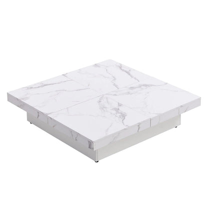 Table basse carrée en placage de marbre avec plateau coulissant et rangement intégré, par Harper&amp;Bright Designs
