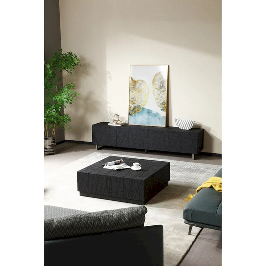Table basse carrée moderne Modrest Kenda en chêne noir avec rangement