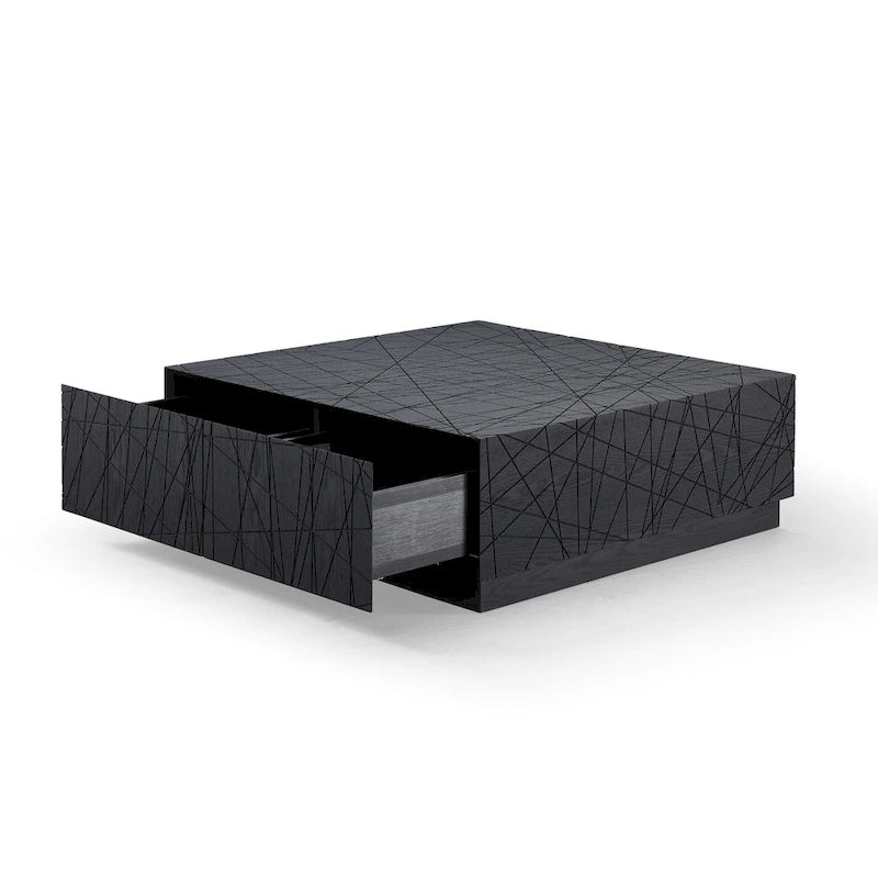 Table basse carrée moderne Modrest Kenda en chêne noir avec rangement