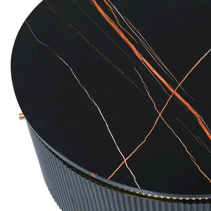 Table basse ronde moderne avec 2 grands tiroirs de rangement et plateau à motif marbre