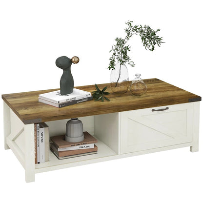 Table basse de style campagnard avec rangement et tiroir
