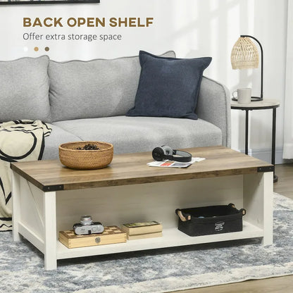 Table basse de style campagnard avec rangement et tiroir