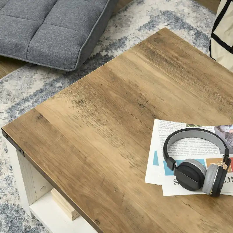 Table basse de style campagnard avec rangement et tiroir
