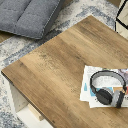 Table basse de style campagnard avec rangement et tiroir