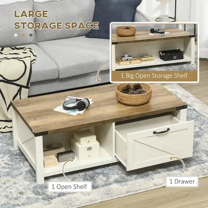 Table basse de style campagnard avec rangement et tiroir