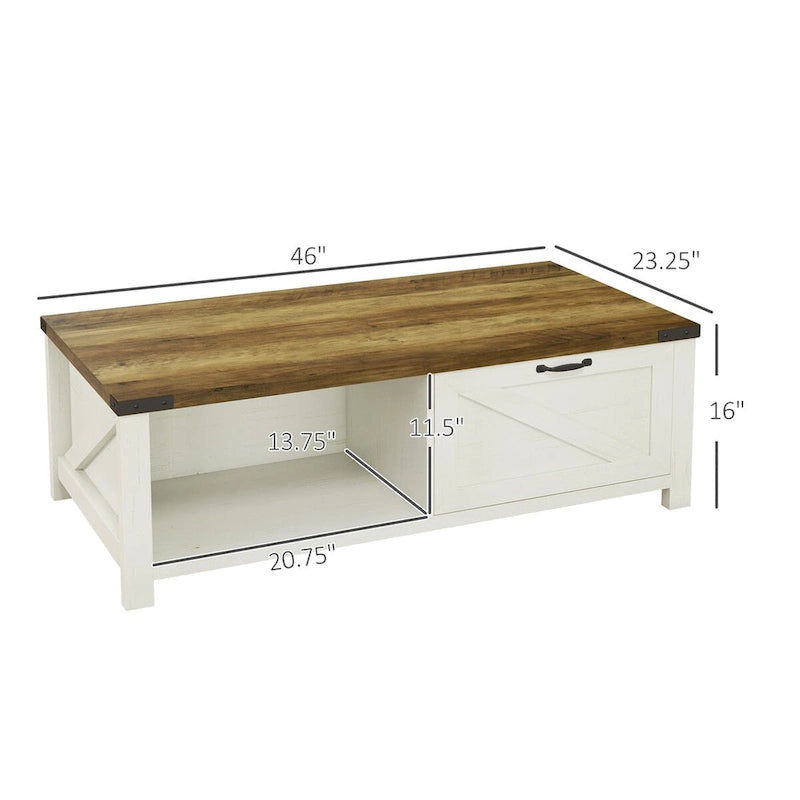 Table basse de style campagnard avec rangement et tiroir