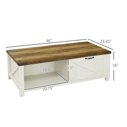 Table basse de style campagnard avec rangement et tiroir