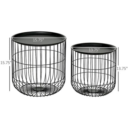Tables basses gigognes avec structure en acier et plateau amovible (lot de 2)