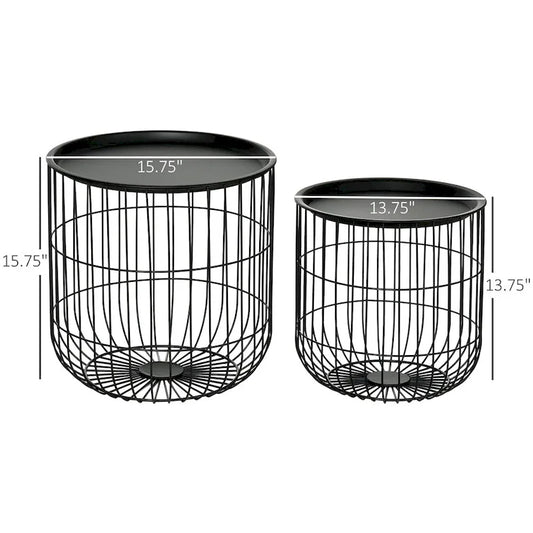 Tables basses gigognes avec structure en acier et plateau amovible (lot de 2)