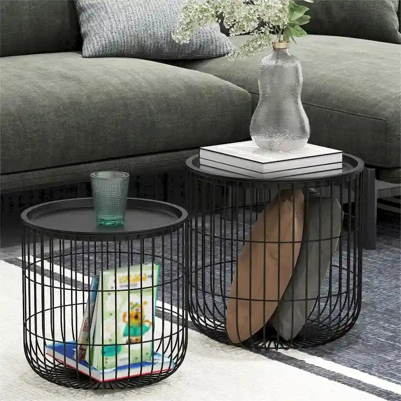 Tables basses gigognes avec structure en acier et plateau amovible (lot de 2)