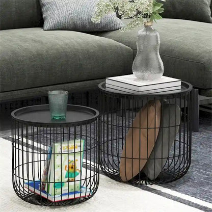 Tables basses gigognes avec structure en acier et plateau amovible (lot de 2)