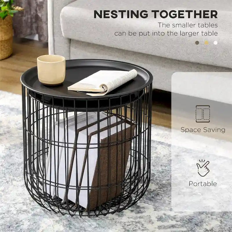 Tables basses gigognes avec structure en acier et plateau amovible (lot de 2)