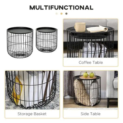 Tables basses gigognes avec structure en acier et plateau amovible (lot de 2)