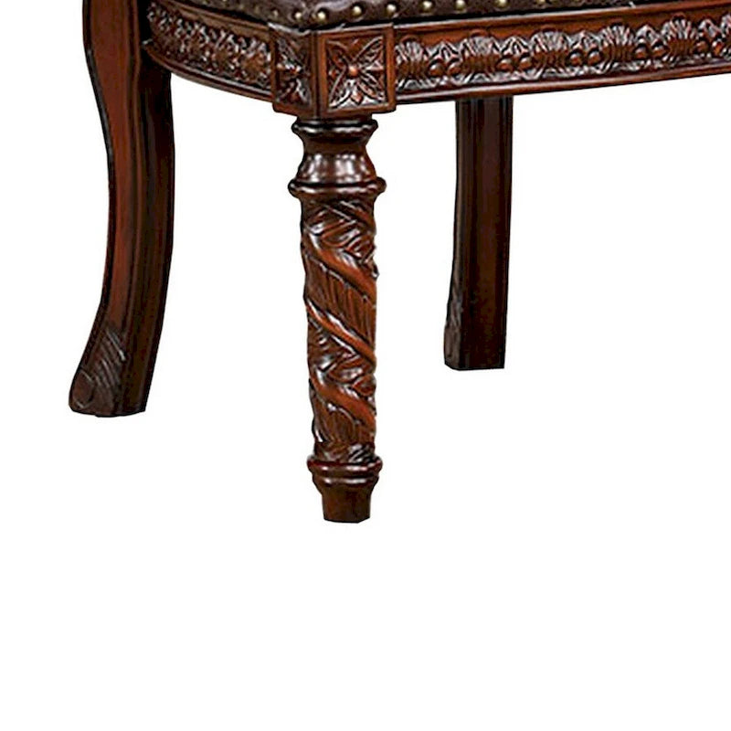 Chaises de salle à manger sculptées Iga de 56 cm (22 pouces), ensemble de 2, assise en similicuir, garniture cloutée