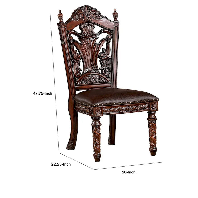 Chaises de salle à manger sculptées Iga de 56 cm (22 pouces), ensemble de 2, assise en similicuir, garniture cloutée