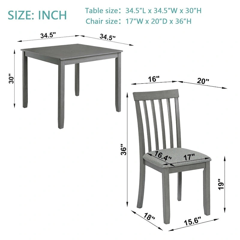 Ensemble table et chaises de salle à manger rectangulaires en bois pour 4 personnes, table de cuisine