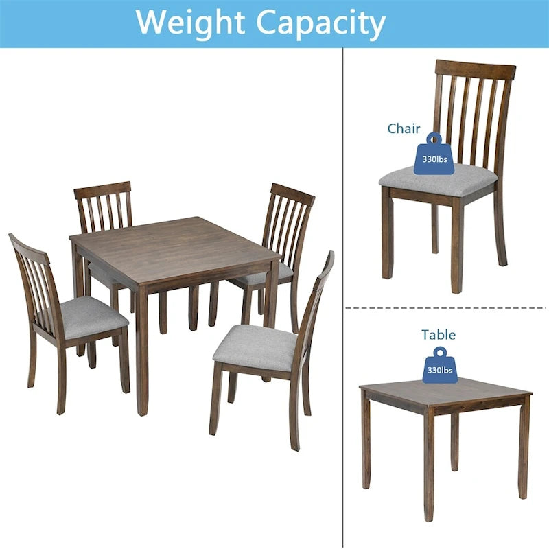 Ensemble table et chaises de salle à manger rectangulaires en bois pour 4 personnes, table de cuisine