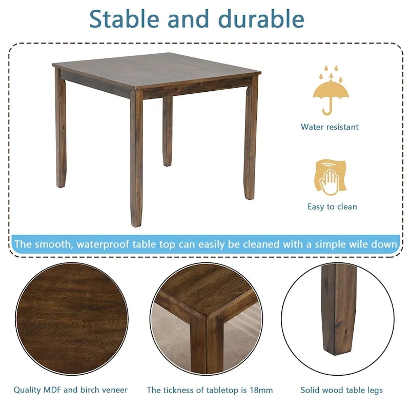 Ensemble table et chaises de salle à manger rectangulaires en bois pour 4 personnes, table de cuisine