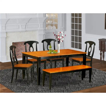 L'ensemble de salle à manger East West Furniture comprend une table rectangulaire, des chaises et un banc (différentes options de type d'assise).