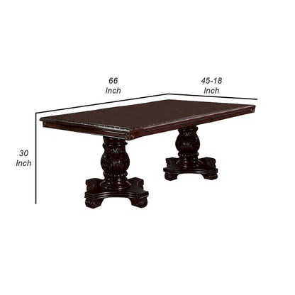 Table de salle à manger de 168 cm (66 pouces), rallonge, double pied central, chêne cerisier brun