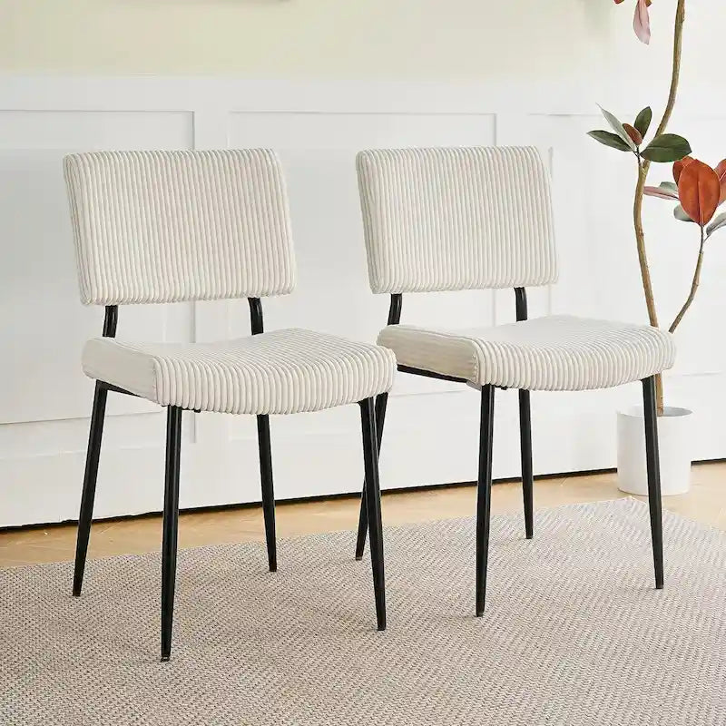 Chaise de salle à manger moderne et simple en velours, chaises rembourrées en tissu, tabouret de chambre, chaise de coiffeuse avec pieds en métal noir (lot de 2)