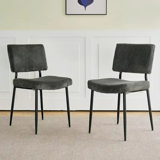 Modern simple velvet dining chair Fabric Upholstered Chairs home bedroom stool back dressing chair black metal legs(set of 2)