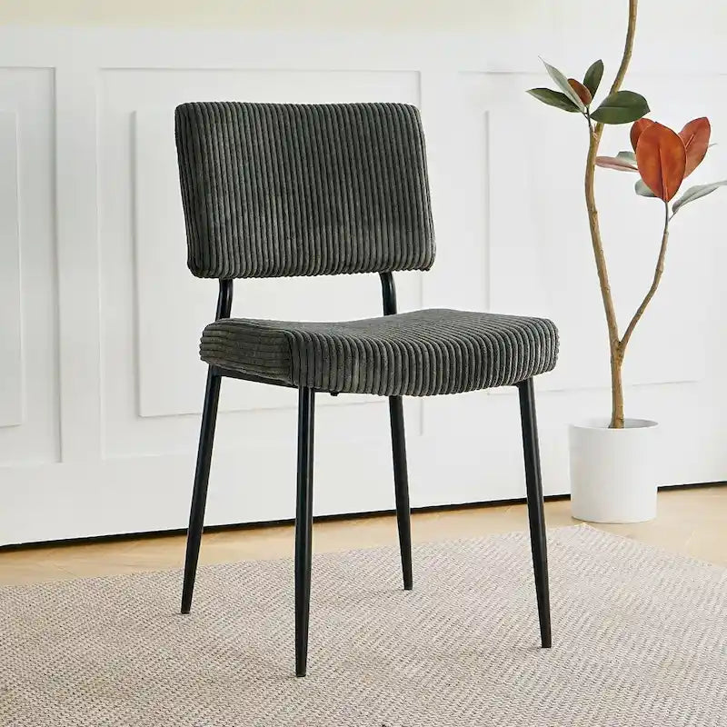 Chaise de salle à manger moderne et simple en velours, chaises rembourrées en tissu, tabouret de chambre, chaise de coiffeuse avec pieds en métal noir (lot de 2)