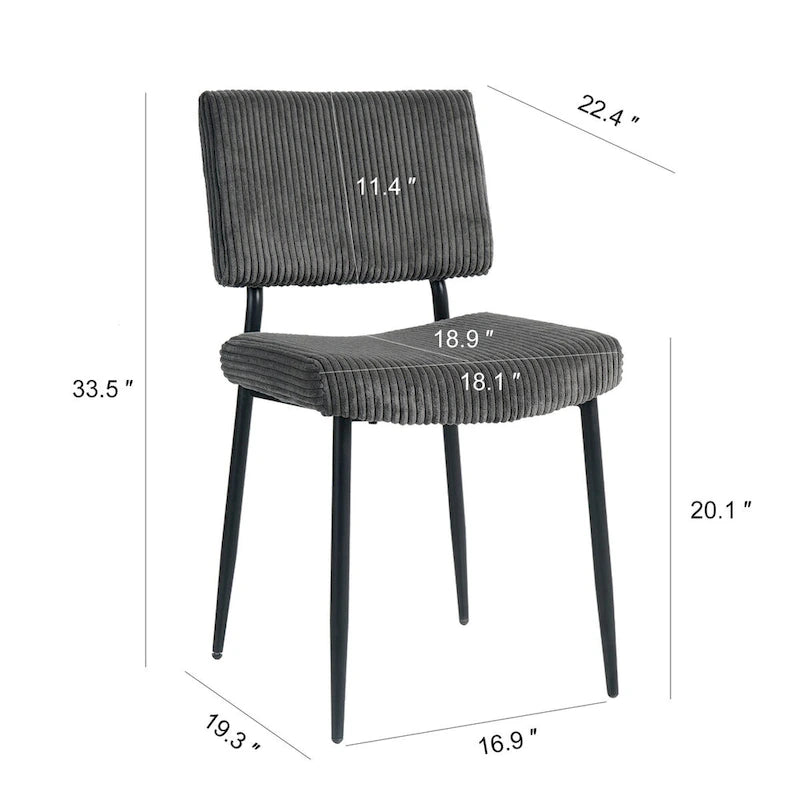 Chaise de salle à manger moderne et simple en velours, chaises rembourrées en tissu, tabouret de chambre, chaise de coiffeuse avec pieds en métal noir (lot de 2)