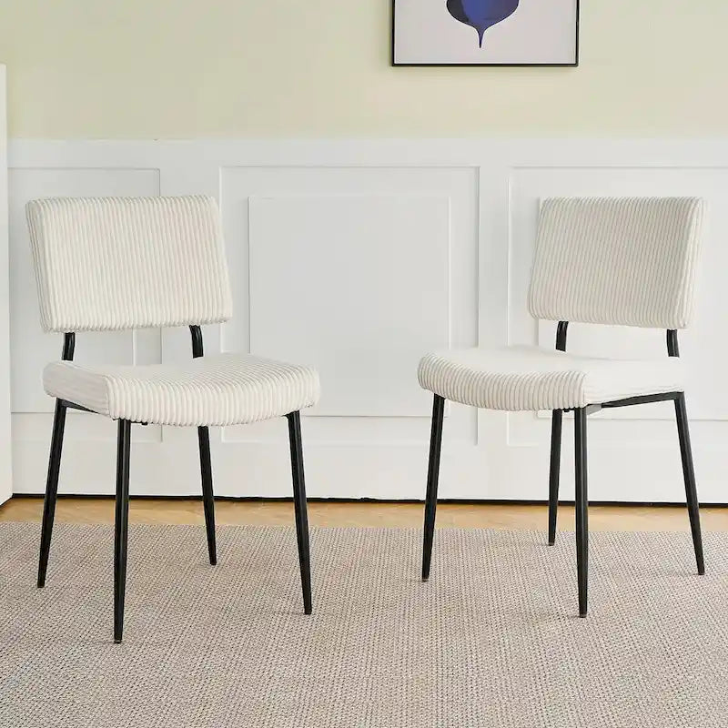 Chaise de salle à manger moderne et simple en velours, chaises rembourrées en tissu, tabouret de chambre, chaise de coiffeuse avec pieds en métal noir (lot de 2)
