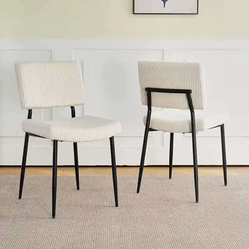 Chaise de salle à manger moderne et simple en velours, chaises rembourrées en tissu, tabouret de chambre, chaise de coiffeuse avec pieds en métal noir (lot de 2)