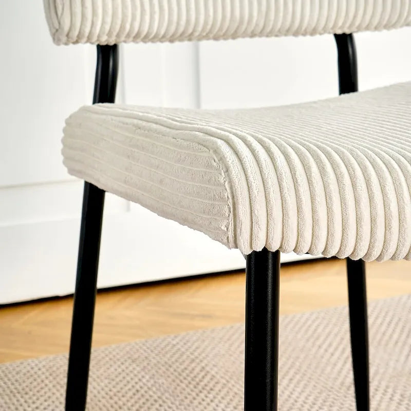 Chaise de salle à manger moderne et simple en velours, chaises rembourrées en tissu, tabouret de chambre, chaise de coiffeuse avec pieds en métal noir (lot de 2)