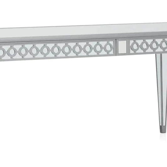 Table de salle à manger Ada 72-90 pouces, plateau rectangulaire extensible, miroir, argent