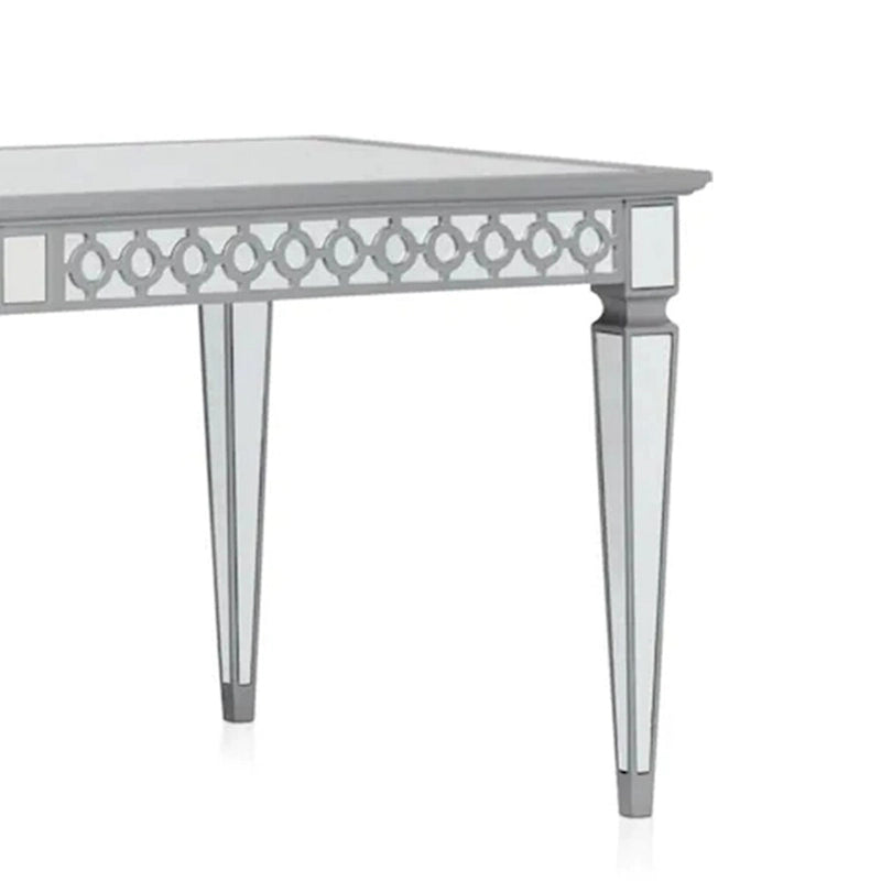 Table de salle à manger Ada 72-90 pouces, plateau rectangulaire extensible, miroir, argent