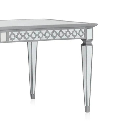 Table de salle à manger Ada 72-90 pouces, plateau rectangulaire extensible, miroir, argent