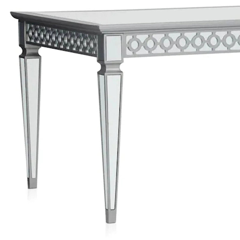 Table de salle à manger Ada 72-90 pouces, plateau rectangulaire extensible, miroir, argent