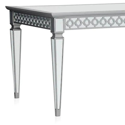 Table de salle à manger Ada 72-90 pouces, plateau rectangulaire extensible, miroir, argent