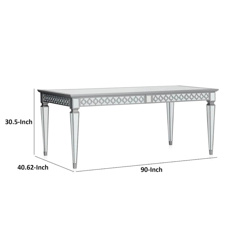 Table de salle à manger Ada 72-90 pouces, plateau rectangulaire extensible, miroir, argent