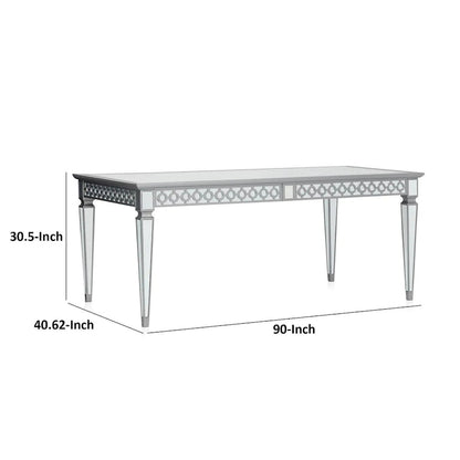 Table de salle à manger Ada 72-90 pouces, plateau rectangulaire extensible, miroir, argent