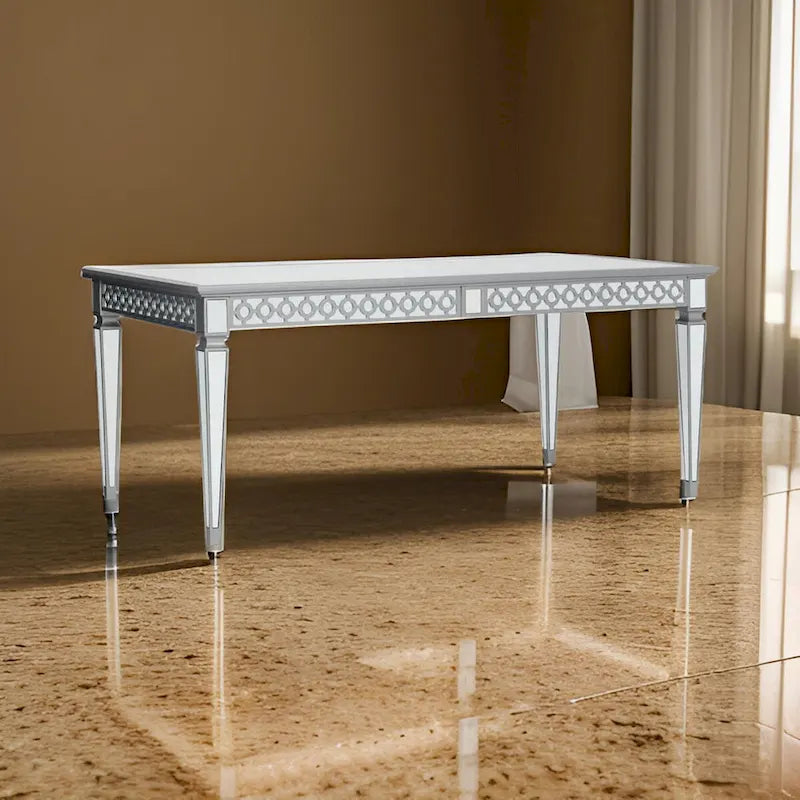 Table de salle à manger Ada 72-90 pouces, plateau rectangulaire extensible, miroir, argent