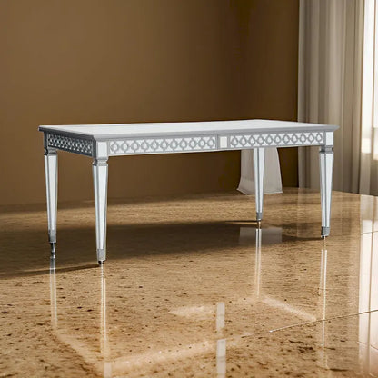 Table de salle à manger Ada 72-90 pouces, plateau rectangulaire extensible, miroir, argent